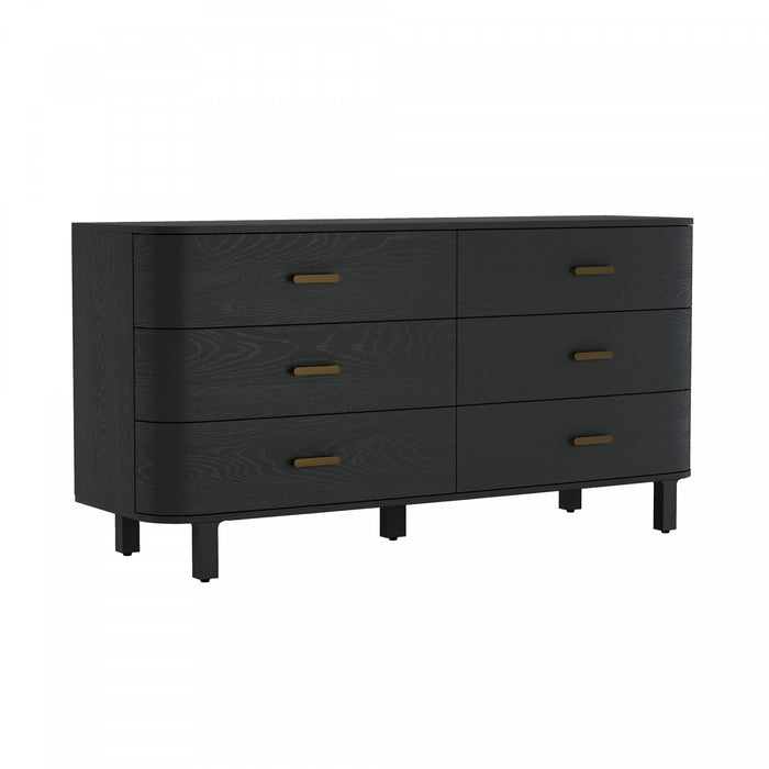 Solara Contemporary 68\" Solid Wood Dresser in Black (6-Drawer)
