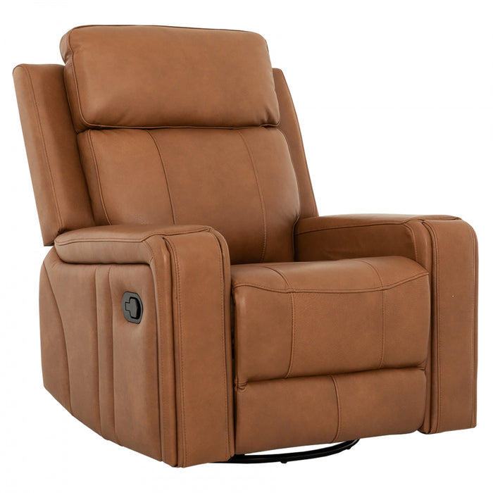Bellamy 37 in. Leather Match Swivel Glider Recliner - Cognac