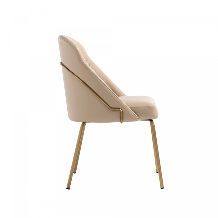 Gracie Modern Metal Vegan Leather Dining Chair in Tan and Gold