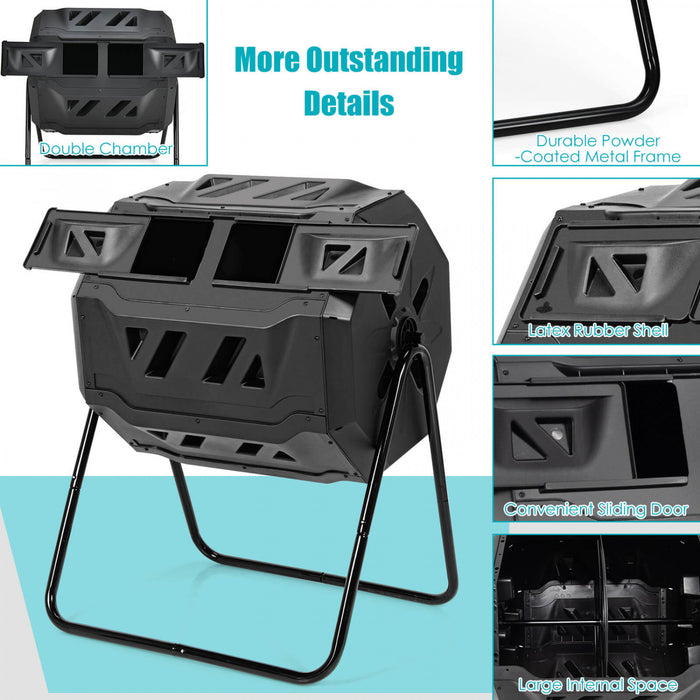 Costway Tumbling Composter 40 Gallon Garden Rotating Compost Bin W/dual Chamber