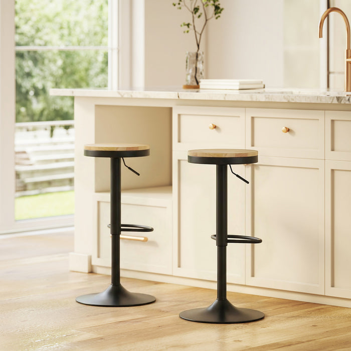 HOMCOM Wooden Bar Stools Set of 2 Adjustable Swivel Barstools Natural Black