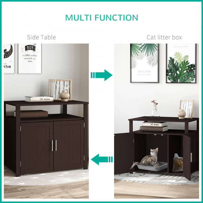 Pawhut Litter Box Enclosure Cat Washroom Kitten House Furniture Nightstand End Table Hideaway Cabinet With Removable/ Adjustable Divider Magnetic Doors Brown