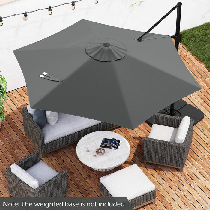 Costway 9 FT Patio Cantilever Umbrella with Sun-Protective Canopy, Top Air Vent Cross Base Gray