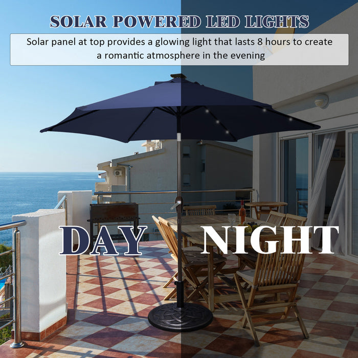 Costway 10' Solar LED Lighted Patio Market Umbrella Shade Tilt Adjustment Crank Navy