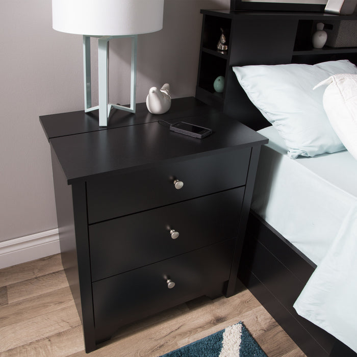 Vito Nightstand With Charging Station And Drawers - Pure Black 