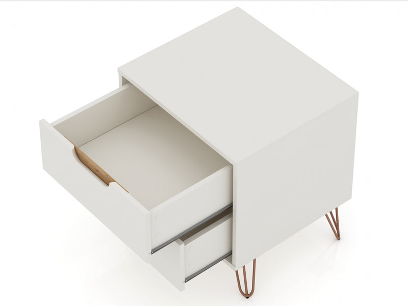 Rockefeller Mid-Century Modern 20\" Nightstand in Off White (2-Drawer) - Set of 2