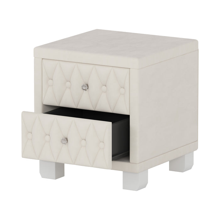 Sophia Elegant Velvet Nightstand with Drawers and Button-Tufted Design,Beige
