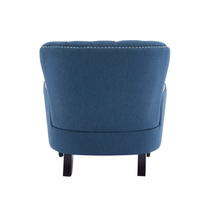 Arcadia Vintage-Inspired Lounge Chair with Nailhead Trim and Curved Backrest, Navy Blue