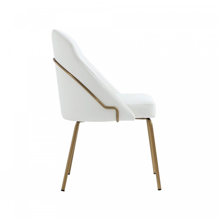Gracie Modern Metal Vegan Leather Dining Chair in White and Gold