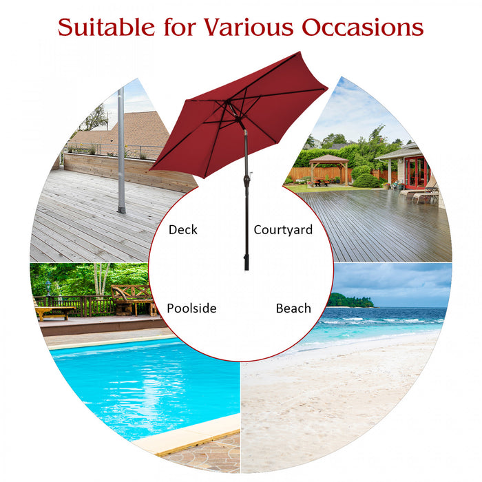 Costway 10Ft Outdoor Market Patio Table Umbrella Push Button Tilt Crank Lift Burgundy Burgundy
