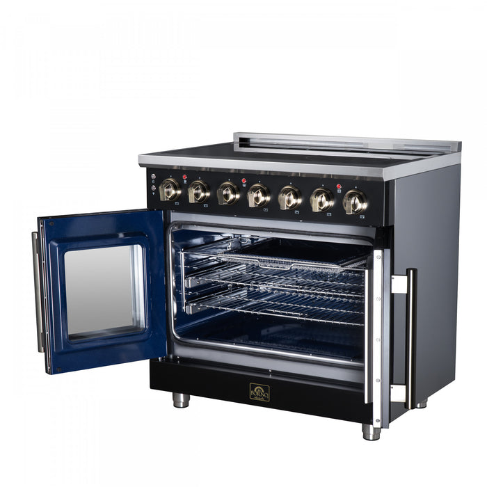 Forno Massimo 36 Inch French Door Electric range, 5 radiant burners, 5.36 cu.ft., Black - FFSEL6955-36BLK Electric Range