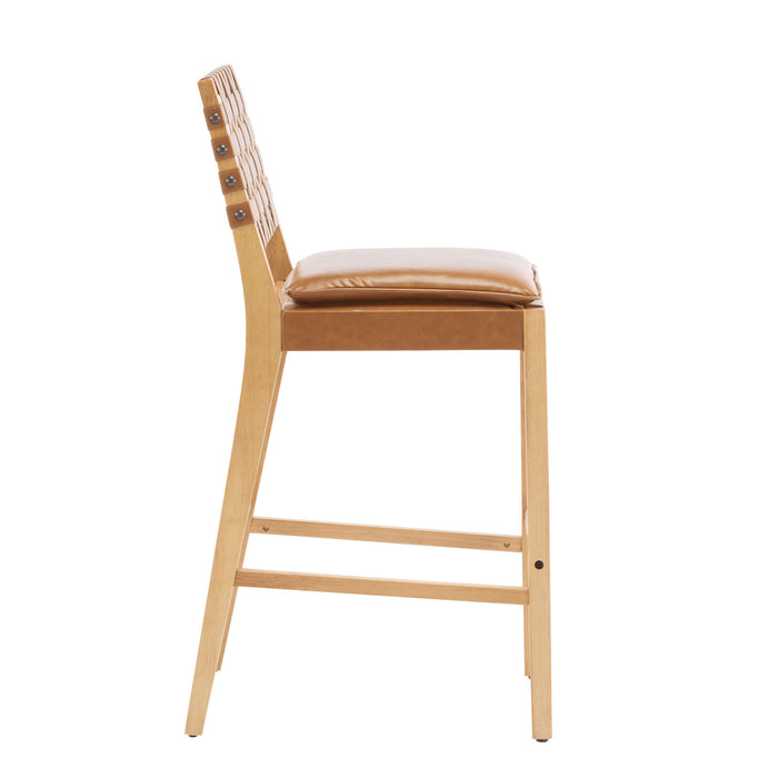 Philip Modern Rubber Wood Bar Stool Set of 2 with Woven Back Support,Natural