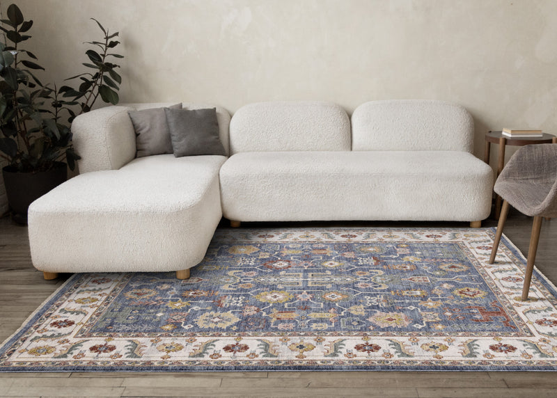 Olivia Blue Modern Tribal Inspired Border Rug, 7'10\" x 10'2\" Indoor Area Rug