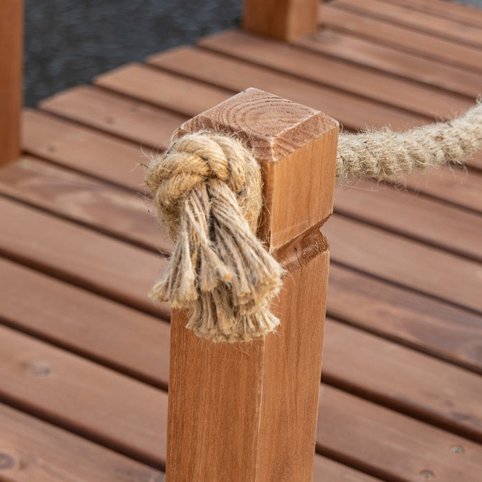 Outsunny 5ft Wooden Garden Bridge Outdoor Decorative Arc Footbridge With Hemp Rope Railings & Fir Construction, Orange