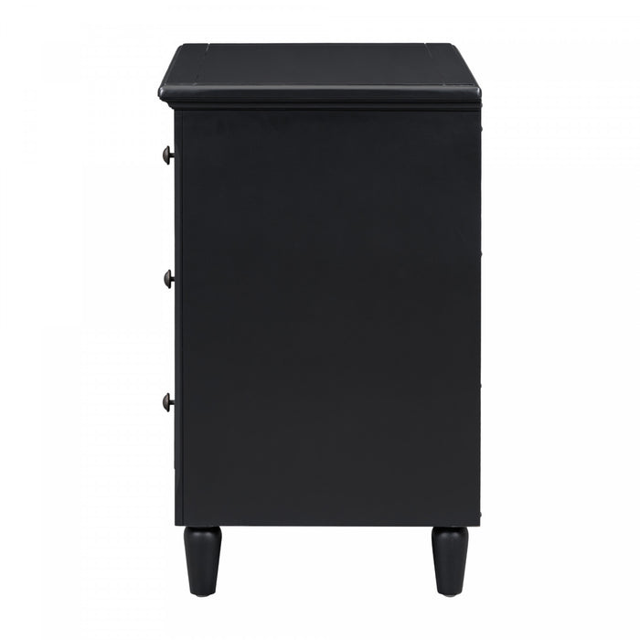 U_Style 28 Inch Painted Nightstand with 3 Smooth-Glide Drawers and Rubberwood Legs, Black