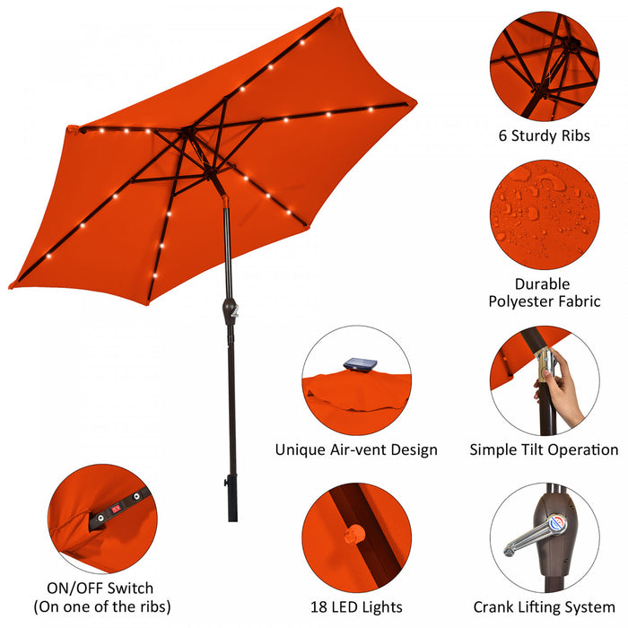 Costway 9' Solar LED Lighted Patio Market Umbrella Tilt Adjustment Crank Lift Orange