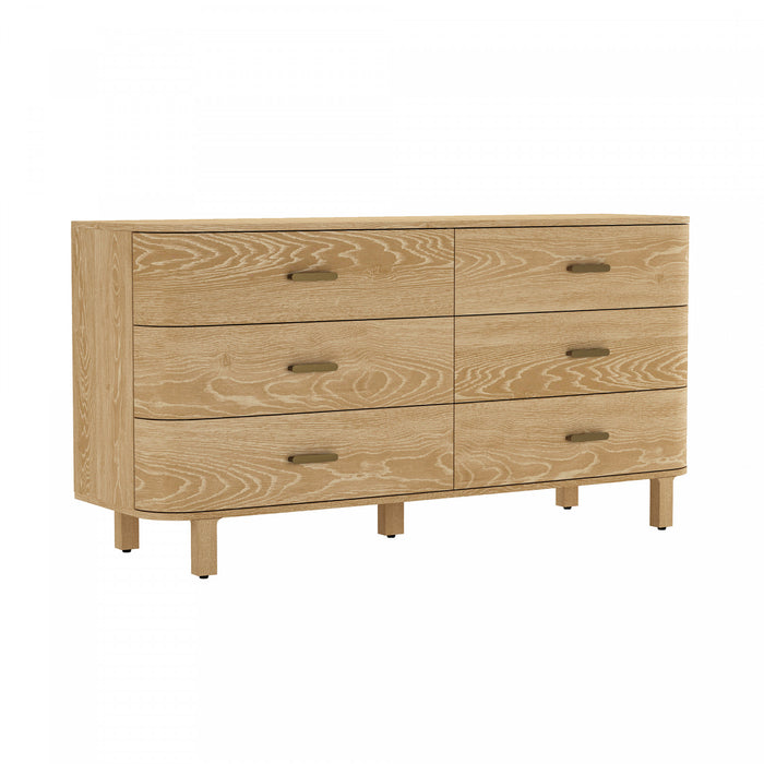 Solara Contemporary 68\" Solid Wood Dresser in Natural Oak (6-Drawer)