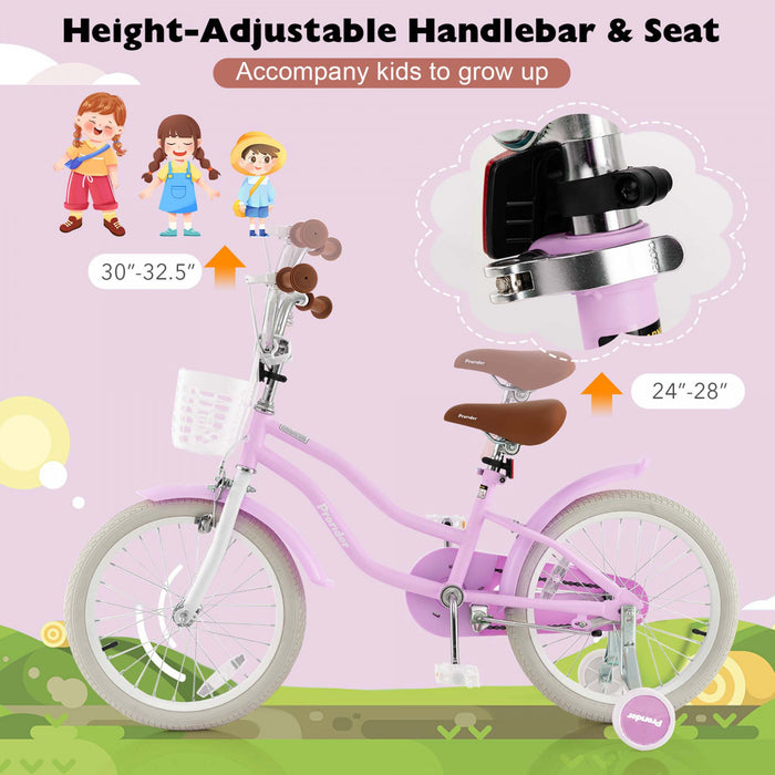 Costway 18\" Kids Bike Toddler Bicycle Withtraining Wheel Kickstand For 4-8 Years Purple