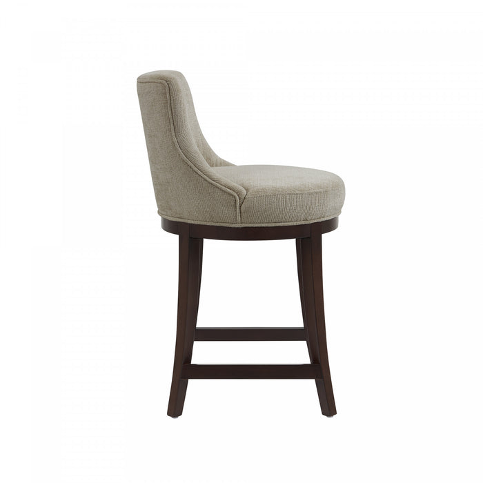 Lucia Modern Chenille Wood Counter Stool in Taupe - Set of 2