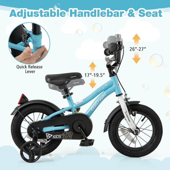 Costway 12\" Kids Bike For 3-4 Years Old Boys & Girls With Adjustable Seat Handbrake Reflectors Blue