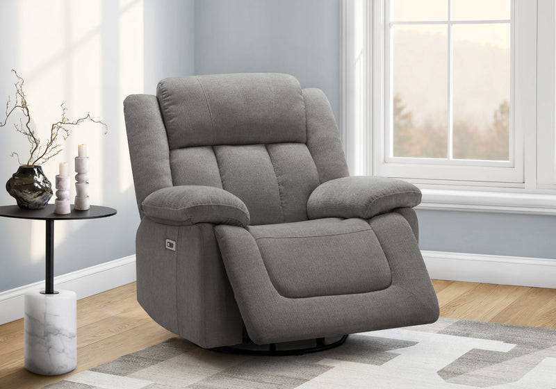 MONARCH SPECIALTIES POWER RECLINING CHAIR, 39\" WIDE, GLIDER, SWIVEL, USB PORTS INCLUDED, LIGHT GREY FABRIC Recliner