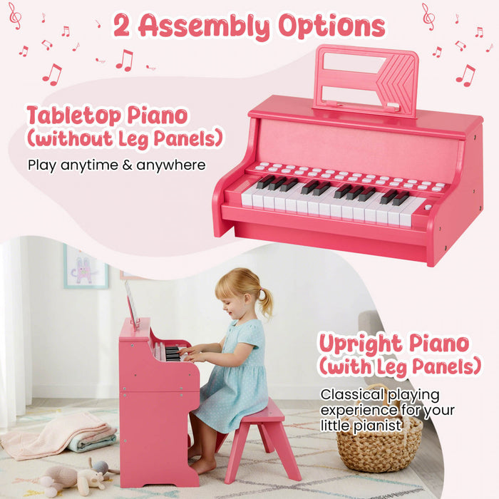 Costway 25 Keys Digital Piano with Music Stand Stool Lighted Keys Teaching Mode for 3+ Kids Pink