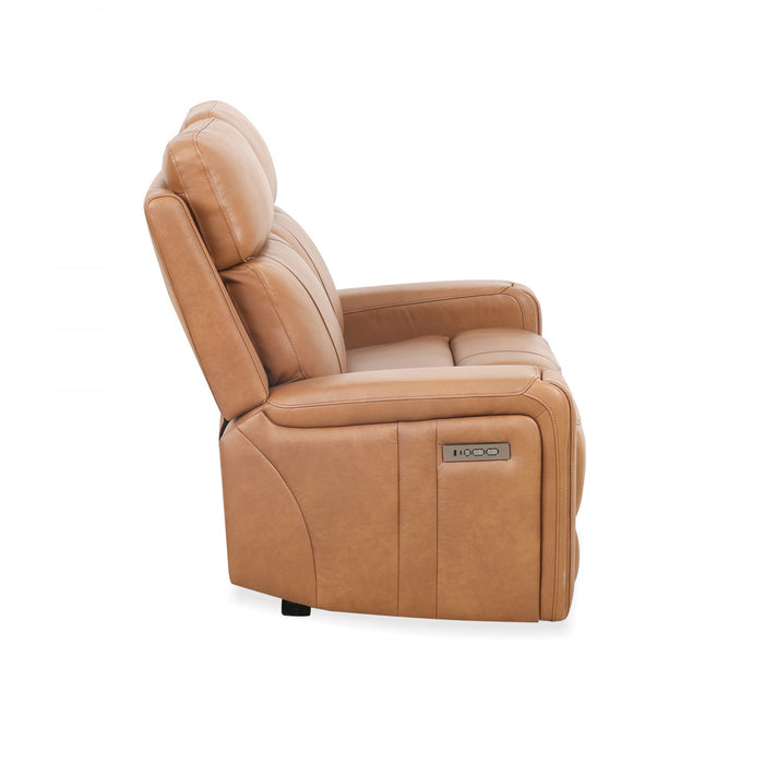 Bellamy 58 in. Leather Match Power Reclining Loveseat with Adjustable Headrest and USB - Cognac