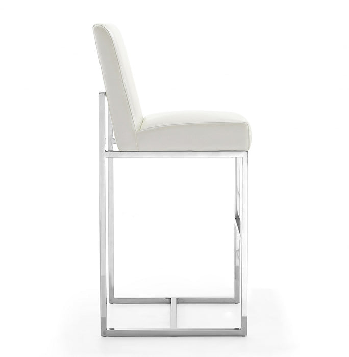 Element Modern Metal Upholstered Barstool in Pearl White - Set of 2