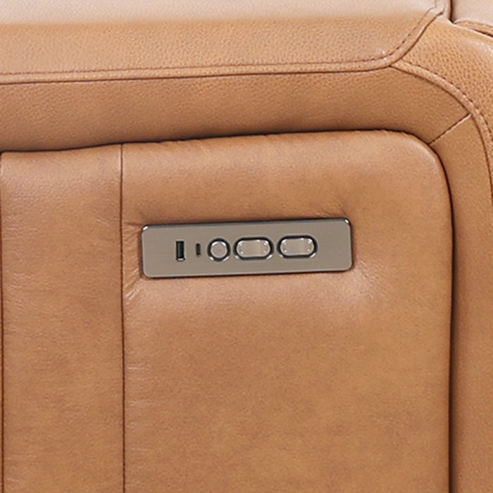 Bellamy 78 in. Leather Match Power Reclining Sofa with Adjustable Headrest and USB - Cognac