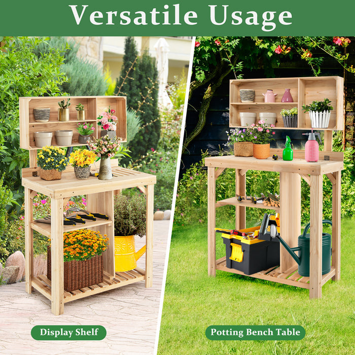 Costway Garden Potting Table Outdoor Potting Bench Wooden Workstation W/storage Shelf
