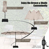 Costway 15FT Double-Sided Twin Patio Umbrella Sun Shade Outdoor Crank Market Base Beige