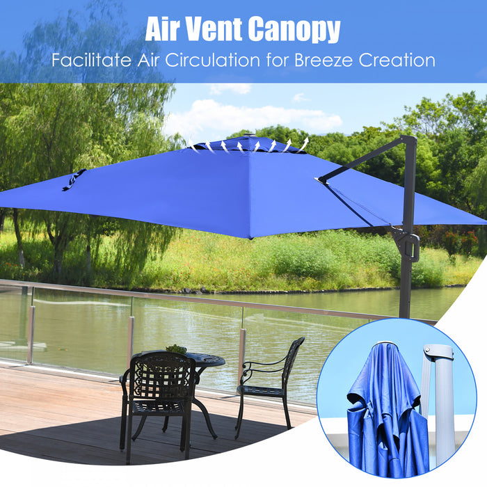 Costway 10'x13' Patio Offset Cantilever Umbrella Aluminum 360° Rotation Tilt Navy