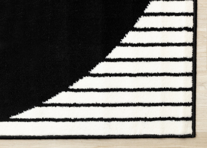 Florence Black White Stripes and Hollow Circle Modern Design, 7'6\" x 9'6\" Indoor Area Rug