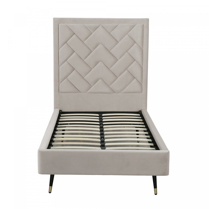 Crosby Modern Upholstered Velvet Twin Bed in Greige