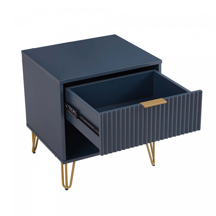 Dumbo Modern 20\" Fluted Nightstand in Midnight Blue (1-Drawer) - Set of 2