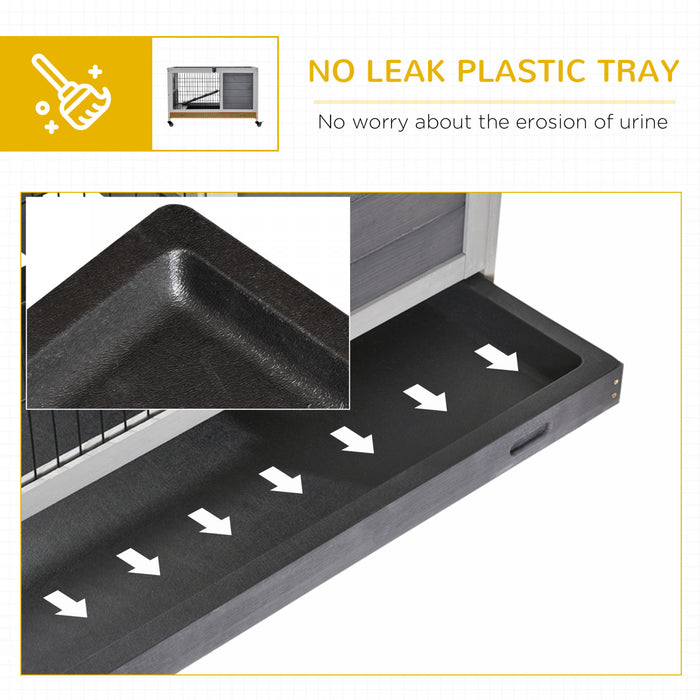 Pawhut Wooden Indoor Rabbit Hutch Elevated Bunny Cage Habitat With Enclosed Run With Wheels, Ideal For Rabbits And Guinea Pigs, Grey