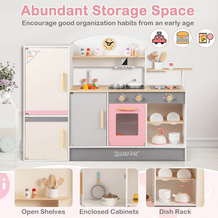 Costway Kids Chef Play Kitchen Set Toddlers Wooden Pretend Toy Playset With Range Hood