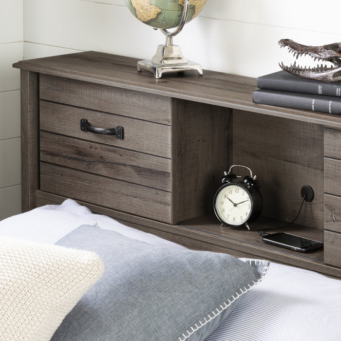 Ulysses Bookcase Headboard with Storage and Sliding Doors Fall Oak - South Shore