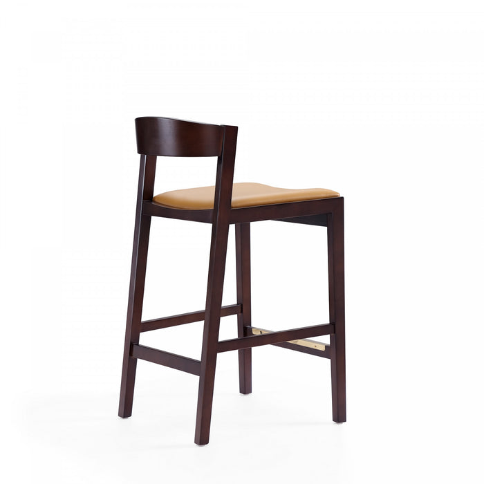 Klismos Mid-Century Modern Wood Upholstered Counter Stool in Camel - Set of 2