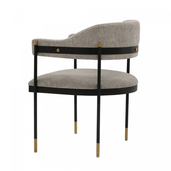 Lia Modern Metal Chenille Armchair in Stone - Set of 2 Dining Chair