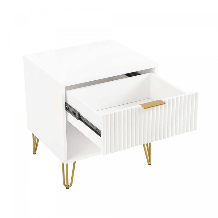 Dumbo Modern 20\" Fluted Nightstand in White (1-Drawer) - Set of 2