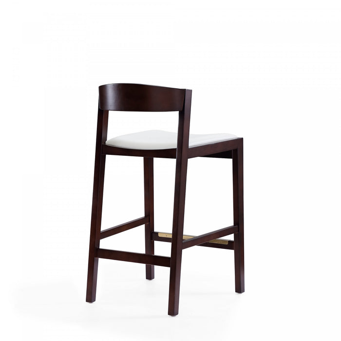 Klismos Mid-Century Modern Wood Upholstered Counter Stool in Ivory - Set of 3
