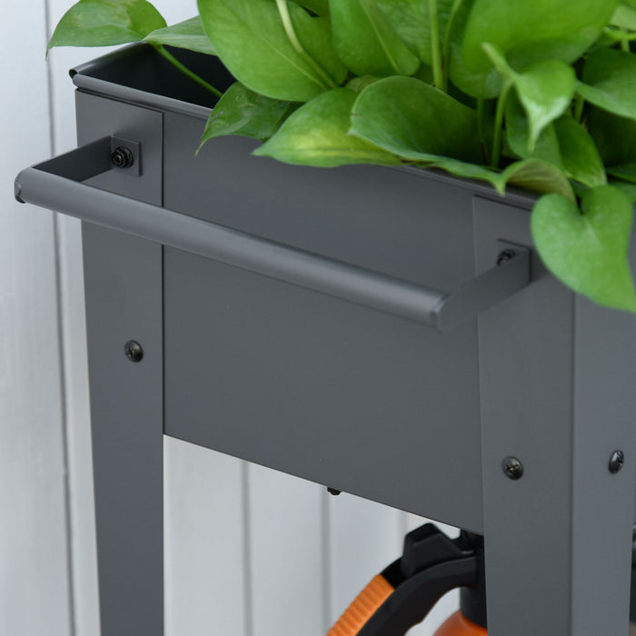 Outsunny 41\" X 15\" X 32\" Elevated Planter Box With Legs Raised Garden Bed Elevated With 2 Wheels, Bottom Shelf For Storing Tools, & Water Drainage Hole, Grey