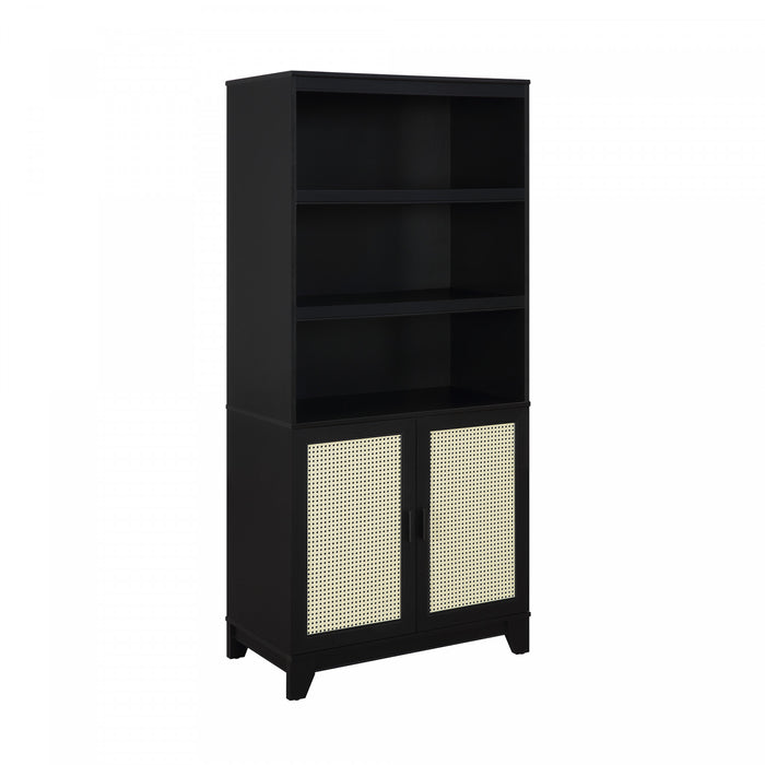 Sheridan Mid-Century Modern 31\" Bookcase Cabinet in Black (7-Shelf) - Set of 2