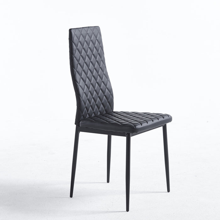 Ava Modern Diamond Grid Pattern Dining Chair Set (6-Pack) with Fireproof Leather and Metal Frame,Black