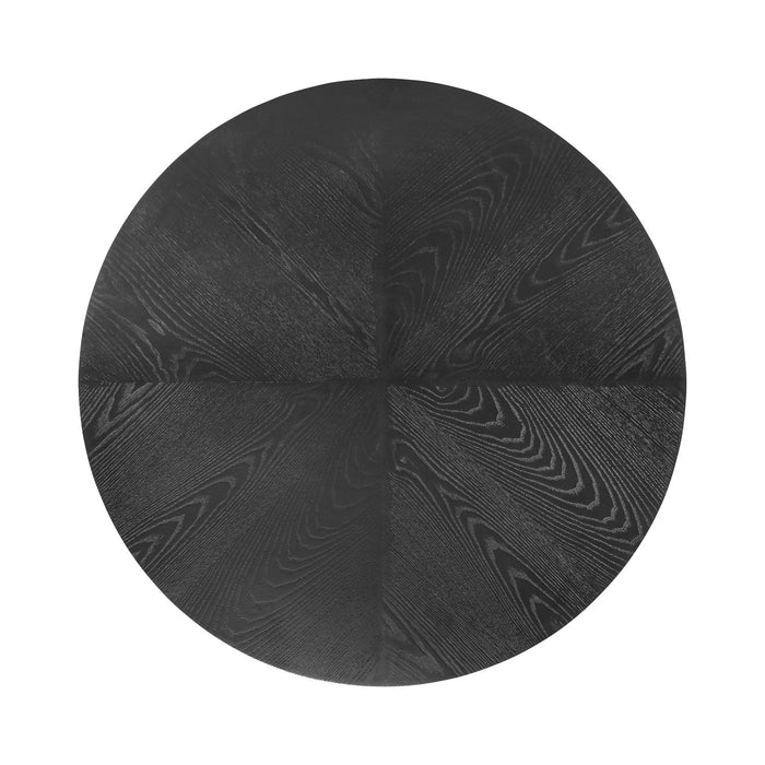 Voss Modern Round Dining Table with Ash Veneer Tabletop & Metal Base, Black