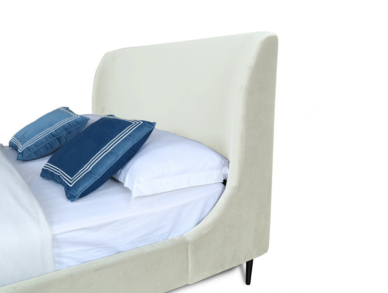 Heather Mid-Century Modern Velvet Upholstered Full Bed in Cream and Black