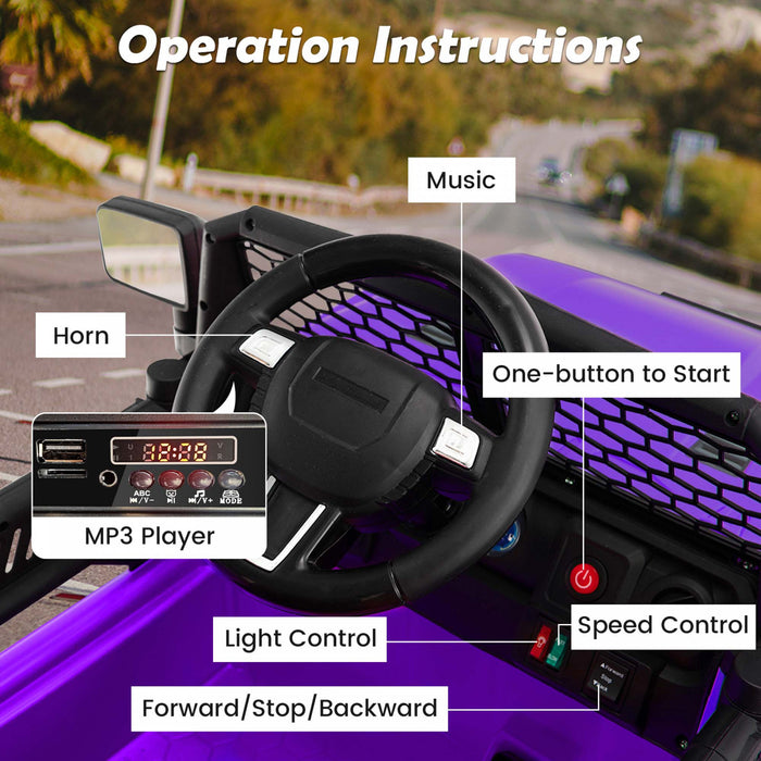 Costway 12v Kids Ride On Truck Car Electric Vehicle Remote With Music & Light Purple