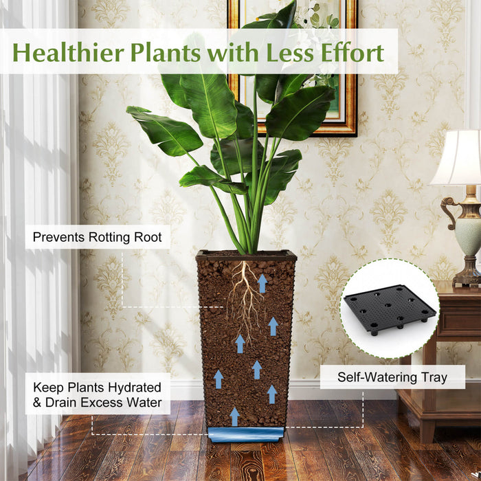 Costway 23\" Tall Planters Set Of 2 Rattan Wicker Plant Pot Self-watering Tree Pot Brown
