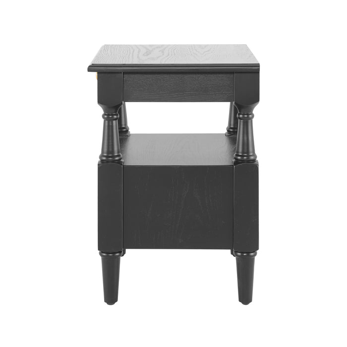 Aspen Nightstand Set of 2 with Drawers and Open Shelves, Black